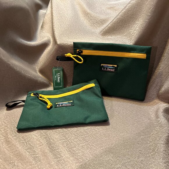 L.L.Bean Signature Green Leather Zip Pouch set - Picture 10 of 11